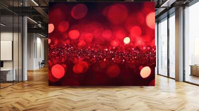 Close-up of red glitter sparkling against a dark background, ideal for a festive and luxurious holiday-themed design Wall mural