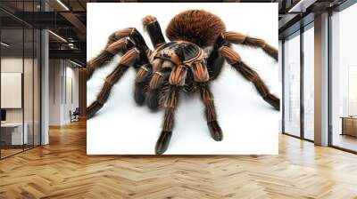 Goliath tarantula with its distinctive hairy body and strong legs, centered on a white background, emphasizing its imposing presence. Wall mural