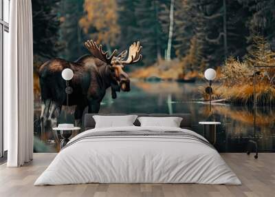 Moose in a forest clearing with space for text in the background Wall mural