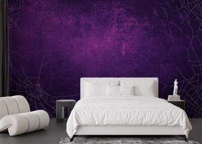 Purple Halloween background with cobwebs spread across in a flat, minimal style, evoking a classic Halloween atmosphere Wall mural