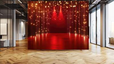 Sparkling red and gold stage illuminated with lights, creating a vibrant and captivating performance environment Wall mural