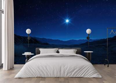 The Star of Bethlehem lighting up the night sky, guiding travelers through a vast desert. Wall mural