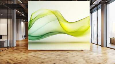 Transparent yellow-green wave design with fluid, smooth curves on a sleek, minimalistic background, evoking motion and modernity. Wall mural