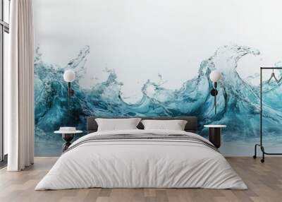 Turquoise sea wave texture against a pure white backdrop, captured in high detail to showcase the ocean complex movement Wall mural