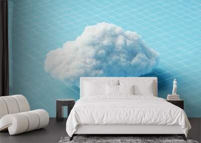 White cloud with a cable link, set against a tech-inspired blue grid background, symbolizing cloud connections. Wall mural