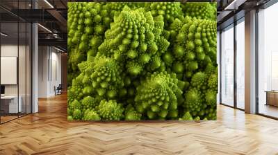 Romanesco broccoli or Roman cauliflower, close up shot from above, texture detail of the healthy vegetable Brassica oleracea, a variation of cauliflower. macro photo Wall mural