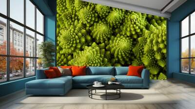 Romanesco broccoli or Roman cauliflower, close up shot from above, texture detail of the healthy vegetable Brassica oleracea, a variation of cauliflower. macro photo Wall mural