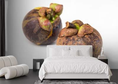 two mangosteen on a white background Wall mural