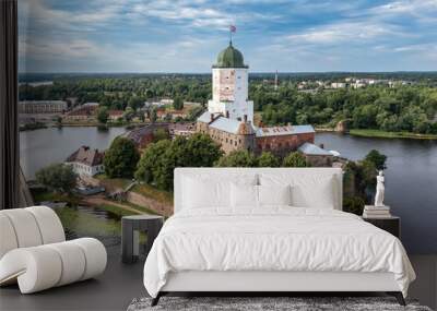 View of the castle on the island in the city of Vyborg in the afternoon in summer Wall mural