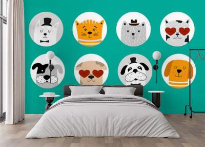 Dogs and cat vector icon set. Wall mural