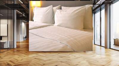 Interior of a room in Hotel with white pillows and and bed linen Wall mural