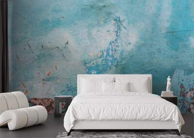 vintage grunge blue wall with fissures, large horizon background, texture Wall mural