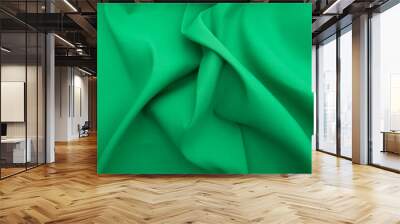 Wavy green fabric, cloth fabric texture or background, high resolution Wall mural