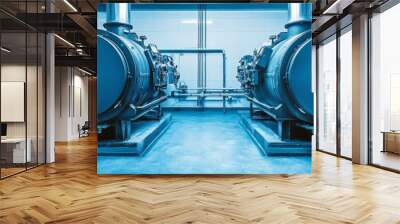 Industrial gas boiler room interior featuring two large, powerful boilers in a modern and efficient setting, showcasing the vital role they play in providing heat and energy. Wall mural