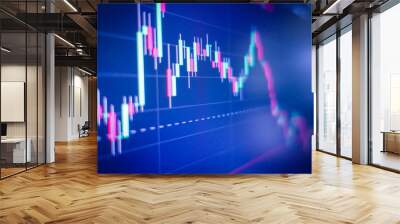 Blue stock exchange market graph on LED screen for business analysis. Finance and economic graphs. Wall mural