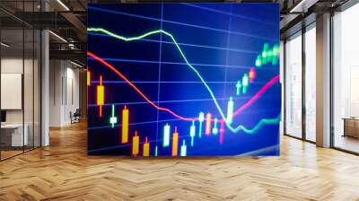 Blue stock exchange market graph on LED screen for business analysis. Finance and economic graphs. Wall mural