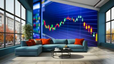 Blue stock exchange market graph on LED screen for business analysis. Finance and economic graphs. Wall mural