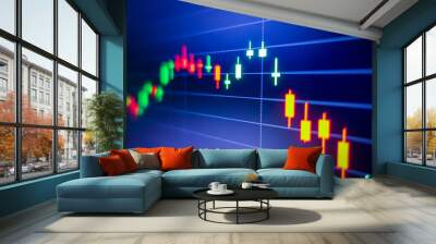 Blue stock exchange market graph on LED screen for business analysis. Finance and economic graphs. Wall mural