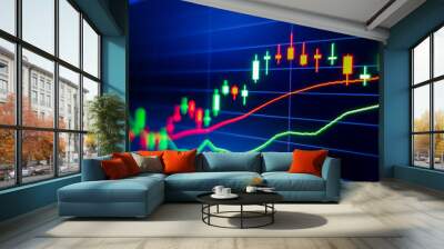 Blue stock exchange market graph on LED screen for business analysis. Finance and economic graphs. Wall mural