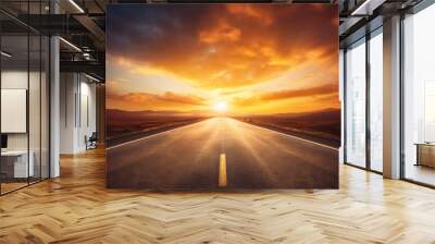 Empty asphalt road with sun light background Wall mural