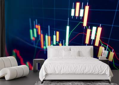 Stock market graph on LED screen monitor Wall mural