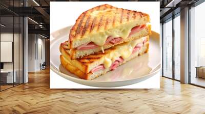 Sandwich croque monsieur on white plate isolated on Transparent background. Wall mural