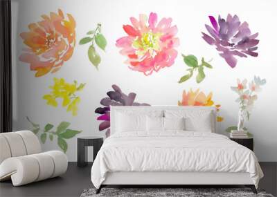 Watercolor-painted abstract dahlia vector illustration set for background and patterns. Wall mural