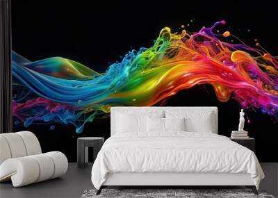 Abstract colorful streams flowing on a black background, abstract, flowing, colorful, streams, isolated, black, background Wall mural