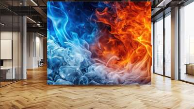 Abstract wallpaper featuring a vibrant blend of blue, orange, fire, ice, hot, and cold elements , abstract, wallpaper, background, vibrant Wall mural