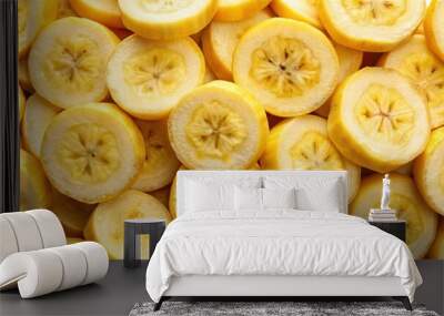 Background of ripe sliced yellow healthy banana slices, closeup , banana, fruit, organic, healthy, ripe, yellow, food Wall mural