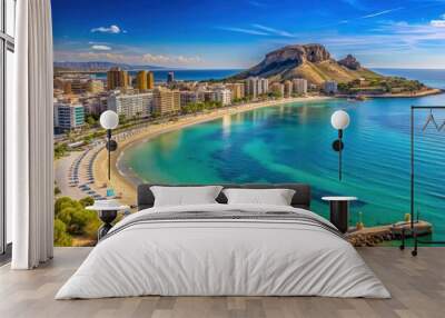 Beautiful coastal town in Alicante, Spain with sandy beaches and clear blue waters, Alicante, Costa Blanca, Spain Wall mural