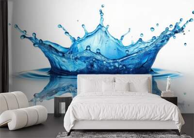 Blue water splash isolated on white background, splash, blue, water, isolated, white background, clean, pure,liquid, refreshing Wall mural