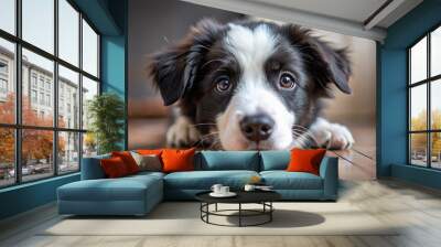 Close up of a border collie puppy's nose on the floor, border collie, puppy, nose, snout, close up, canine, animal, adorable Wall mural