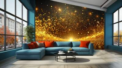 Flowing flecks of golden particles, glitter, gold, shining, sparkles, shimmer, glamour, luxury, background, abstract Wall mural