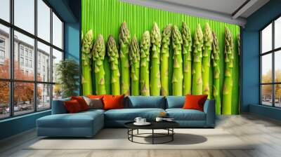 Fresh asparagus pattern with vibrant green color and natural textures, asparagus, pattern, background, fresh, green Wall mural