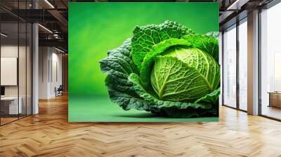 Fresh green cabbage on a vibrant green background , vegetables, healthy, organic, fresh, leafy green, natural, food, farm Wall mural