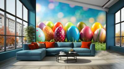 Happy Easter with colorful eggs and cute designs, Easter, holiday, celebration, eggs, cute,spring, festive, bunny Wall mural