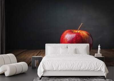 Red apple on table with dark background, red, apple, table, dark, background, fruit, fresh, ripe, healthy, snack, organic Wall mural