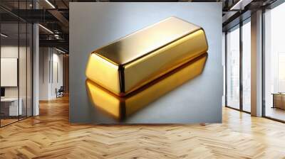 Shiny ingot of gold on reflective surface, gold, ingot, valuable, precious metal, currency, investment, finance, wealth, luxury Wall mural