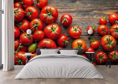 Top view of fresh tomatoes with natural lighting for high-quality ketchup sauce ad campaign, Tomatoes, top view Wall mural