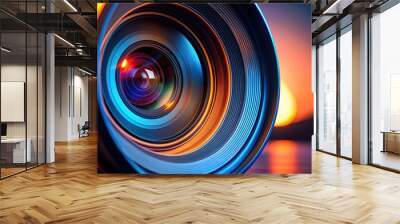 Video camera lens illuminated by blue and orange colored light , technology, photography, equipment, lens, digital Wall mural