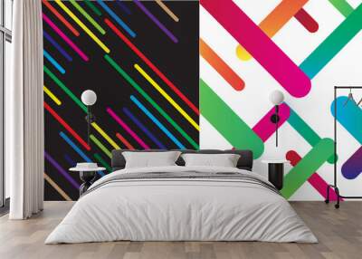 geometric background wallpaper seamless black and white rainbow colorful lines that looks futuristic Wall mural