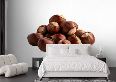 Fresh hazelnuts grouped together, showcasing their rich brown color and texture, ideal for culinary and health-related designs. Wall mural