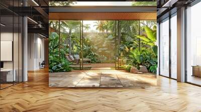 3D model of a lush, green home in the tropics. Wall mural