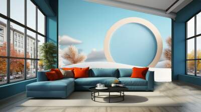 3D circle frame hovering over an abstract Christmas and New Year background. Wall mural