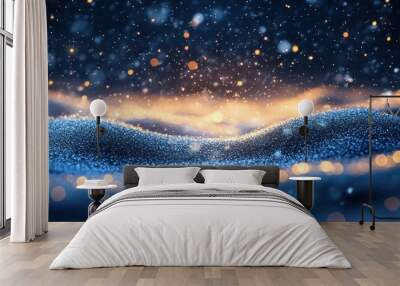 A starry night with shimmering snowflakes, their glittering descent creating a serene scene. Wall mural