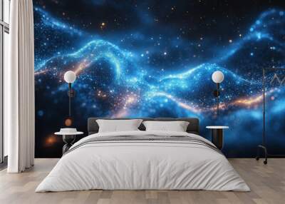 Abstract blue glitter backdrop featuring sparkling light reflections. Wall mural