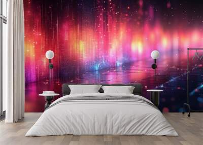 Abstract of a wave with pink and blue colors. Wall mural