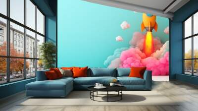 Colorful rocket launch in dreamy clouds Wall mural