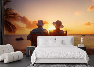 Happy seniors is having fun with travelling and joyful activity on holiday, happy retirement concept. Wall mural